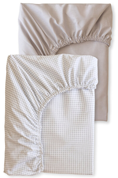 Mom Cherie 100% Cotton Ranforce Fitted Sheet Set, (Pötikare-Solid Gray) - 2 Pack