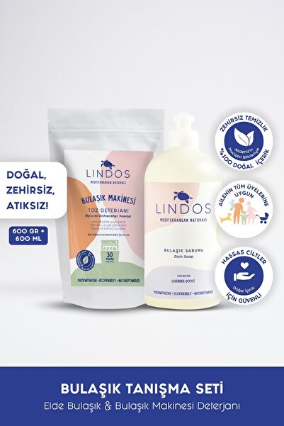 Lindos Bulaşık Tanışma Seti (ELDE BULAŞIK DETERJANI 600ML & BULAŞIK MAKİNESİ TOZ DETERJANI 600GR)