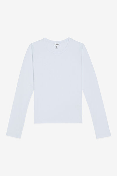 COMMON MELON Kadın Yuvarlak Yaka Uzun Kollu Basic Pamuklu Bluz Beyaz