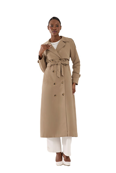 Soydan Güner Kadın Su Geçirmez Kırışmaz Uzun Trençkot K.bej (128 CM) 7670