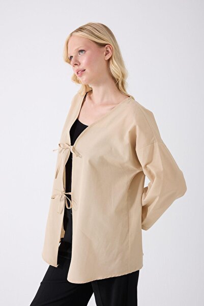 fumel women's clothing Cream Kimono Tunic Oversize with Front Bag