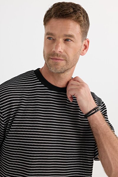 Tudors Ανδρικό πλεκτό μπλουζάκι με λαιμόκοψη από βαμβακερό κομμένο χαλαρό κούρεμα