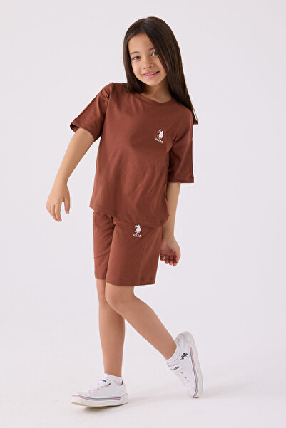 U.S. Polo Assn. Κοστούμι για κορίτσι σε καφέ βερμούδα