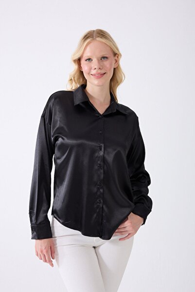 fumel women's clothing Dámská černá saténová košile