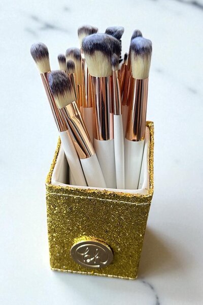 TAKIŞTIR Золотий колір Професійний набір з 13 пензлів для макіяжу на підставці