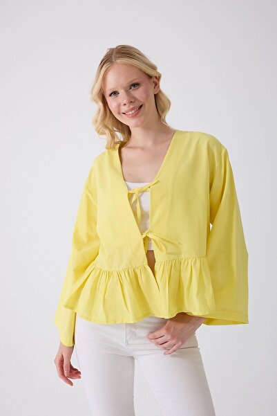 Fumel Yellow Ruffled Kimono with Front Bag