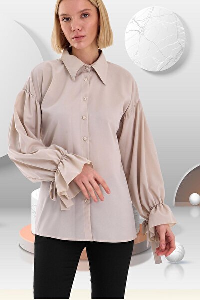 Butik Oversize Büzgü Detaylı Saten Bluz