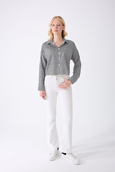 Fumel Cămașă scurtă cu dungi cu buzunar negru