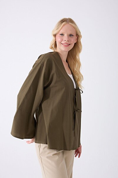 Fumel Women's Dark Khaki Double Tie Kimono