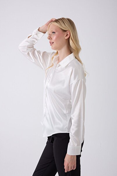 fumel women's clothing Cămașă albă din satin pentru femei