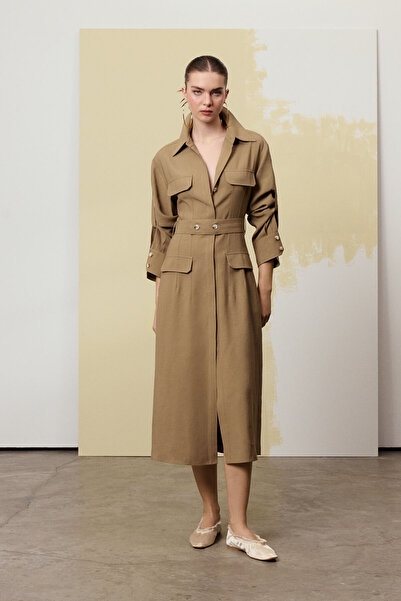 Berr-ın Uzun Gömlek Elbise Vizon