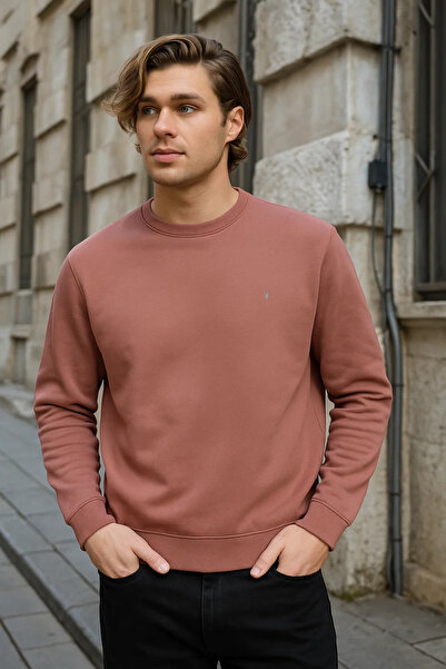 COMBİNE MİCHAİL Pánska mikina - púdrová farba, výstrih, základný model