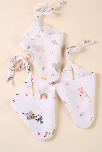 Bondberro 3'lü Bebek Ve Çocuk Müslin Mama Önlüğü & Fular %100 Pamuk ( Kız )