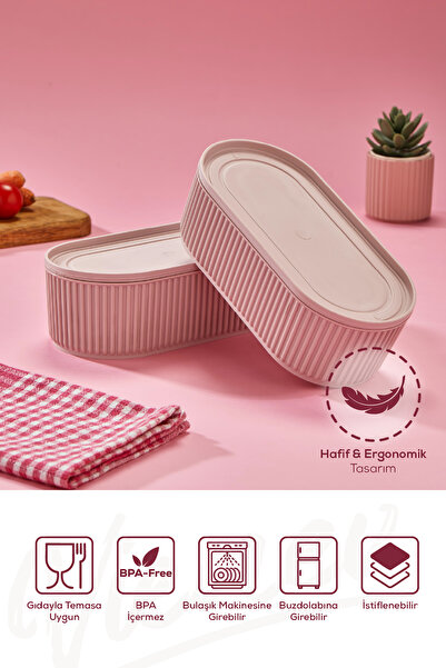 Vienev Set of 3 Practical Stackable Storage Containers with Elastic Band, Pink, 2X(1100 ml) 1X(2600 ml)