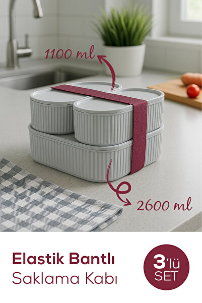 Vienev طقم حاوية تخزين رمادية مكون من 3 قطع - مع شريط مطاطي، قابل للتكديس، عم...