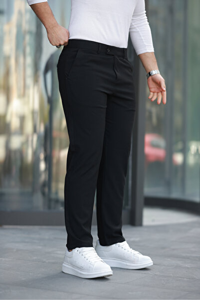 Mero Life Erkek Siyah Kaliteli Esnek Likralı Bilek Boy Kumaş Pantolon