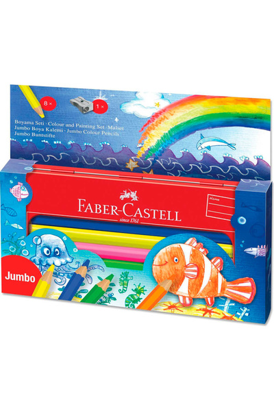 Faber Castell مجموعة طلاء جامبو الجاف 8 ألوان مع علبة معدنية 951080