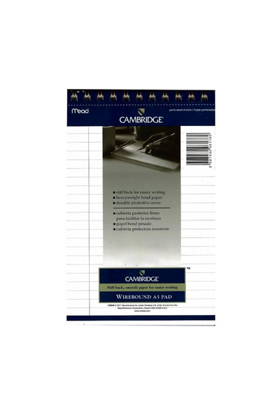 Mead Bloc de note Cambridge A5 cu linii 70 de coli alb