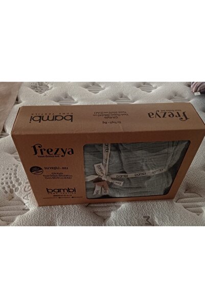 EVTEKSTİLİ Müslin Yatak Örtüsü Seti_Mavi-Krem