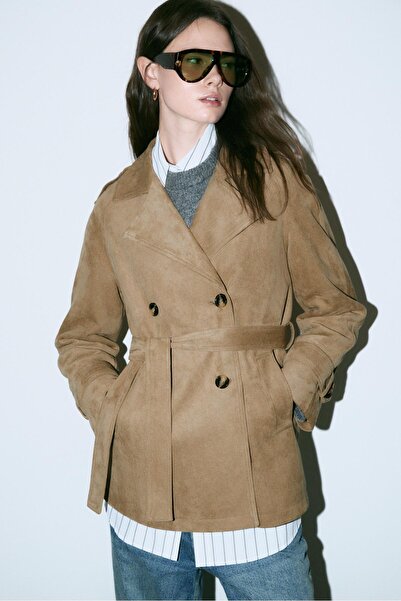 Stradivarius Normal suni süet trençkot
