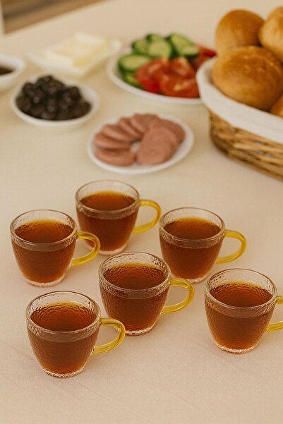 Porselen Diyarı Glass 6-Piece Embossed Patterned 110 ml Mug 6 cm