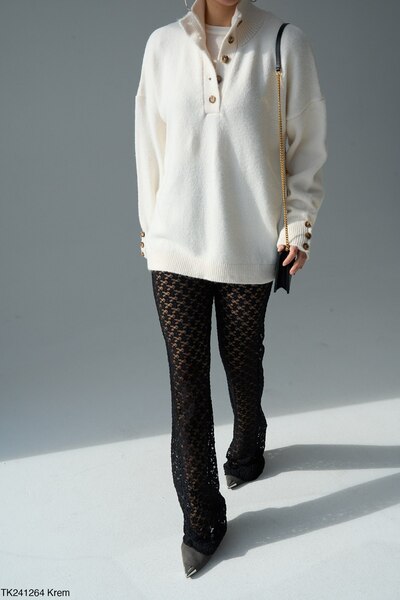 NATUFIAN STORE Women's Oversized Soft Knitwear Sweater with Buttoned Sleeves and Collar