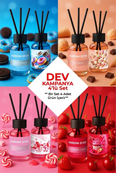 JARDIN D'OR 4'LÜ ODA KOKUSU 50 ML (OERE DONUTS-ICE CREAM-CANDY-STRAWBERRYCHERRY)