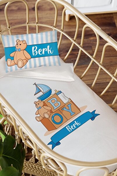 Homamia Isme Özel Anne Yanı 60x100 Beşik Uyku Nevresim Takımı Oyuncak Ayılı