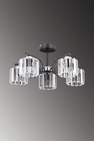 ESSLİGHT Nehir 5 Li Plafonyer Avize Kristal Taşlı Modern Dekoratif Aydınlatma