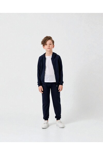 Ege Bebek Set de trening școlar sezonier cu glugă cu fermoar pentru băieți de 7-8-9-10 ani