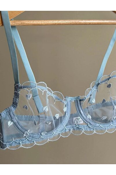 Fanwet Γυναικεία εσώρουχα με μπλε μικροσκοπικό σουτιέν από τούλι