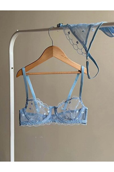 Fanwet Γυναικεία εσώρουχα με μπλε μικροσκοπικό σουτιέν από τούλι