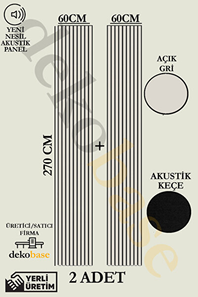 dekobase Açık Gri (2 ADET) 60x270 cm Yeni Nesil Akustik Ahşap Duvar Paneli