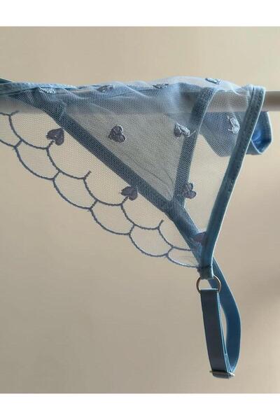 Fanwet Γυναικεία εσώρουχα με μπλε μικροσκοπικό σουτιέν από τούλι