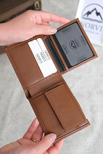 Norvi Leather محفظة جلدية أصلية مع حامل للعملات المعدنية، لون بني 1021