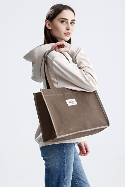 Sofist İstanbul Καφέ Moyen Waxed Canvas Tote Bag Γυναικεία τσάντα ώμου από κερωμένο καμβά