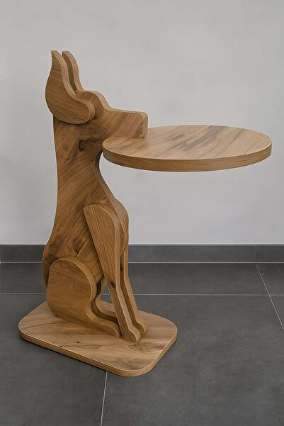 Tok-Co Tepsi Tutan Köpek Tasarımlı Ahşap Yan Sehpa & Fiskos & Zigon