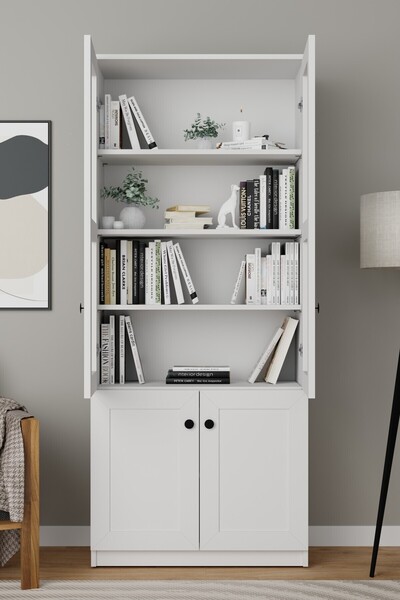 midoser Lisa 4 Kapaklı Beyaz Vitrin - Kitaplık ve Çok Amaçlı Dolap