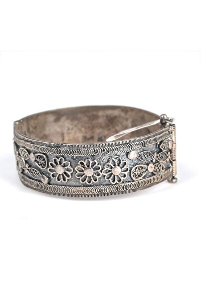 Nusret Takı 925 Ayar Gümüş Çiçek Desenli Telkari Bilezik