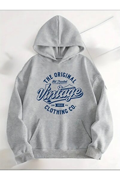 FUFLUNS سويت شيرت بقلنسوة كبير الحجم مطبوع عليه تصميم عتيق للجنسين (للنساء وا...