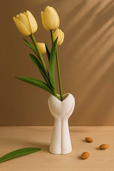 KARRA Beyaz Hand Kalp Beton Vazo Minimalist 14.50x6 Cm