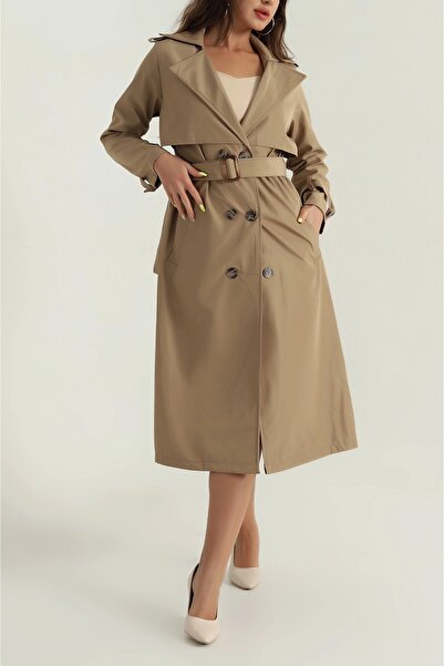 Viondor Kadın Regular Kruvaze Yaka Düğmeli Kemerli Uzun Trençkot 5711045