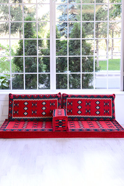 BAKIRÖZÜ HOME Şark Köşesi Takımı Kırmızı Yemen Modeli Sünger Dahil (4 Parça)