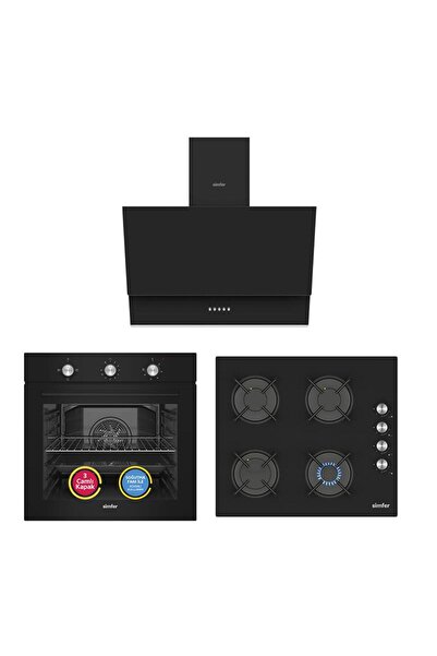 Simfer 4 Fonksiyon Trend Mekanik Siyah Power Turbo 3'lü Ankastre Set(Fırın + Ocak + Davlumbaz)