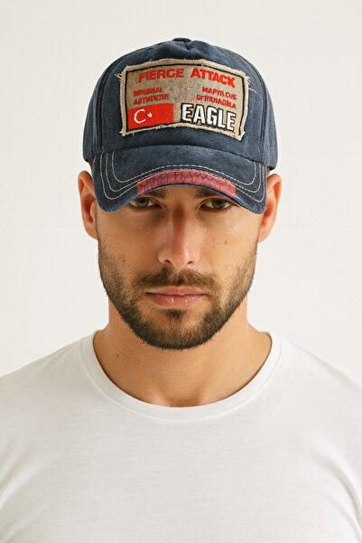 CosmoOutlet Синя Fierce Attack з вишивкою, зістарена, регульована, вінтажна бейсболка, унісекс капелюх