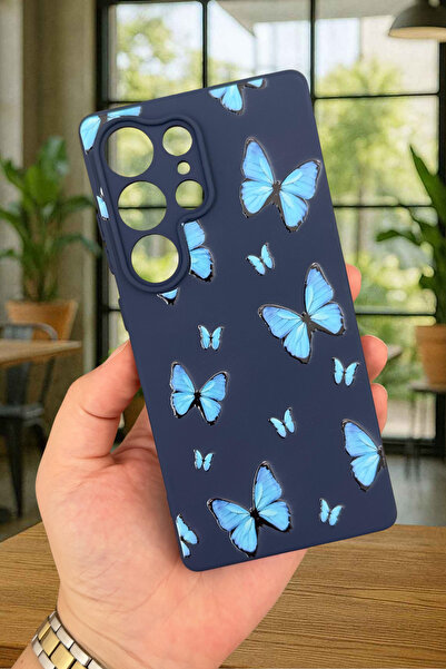 Vip Case Samsung Galaxy S25 Ultra - Mavi Kelebek Desenli Silikon Darbe Emici ...
