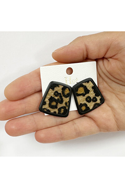 Perissy Siyah Leopar Desenli Küpe