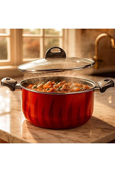 Kawashi 32 cm Extra‑Large Casserole Pot | Tempered Glass Lid with Steam Vent