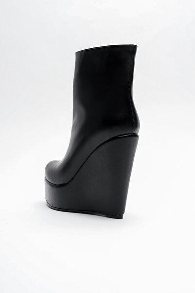 Ayakkabı Ateşi Kadın Fermuarlı Dolgu Topuklu Bot Dainas Siyah Cilt