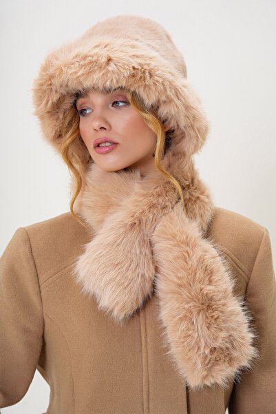 VAGGON Women's Camel Faux Fur Bucket Hat Prmx13255